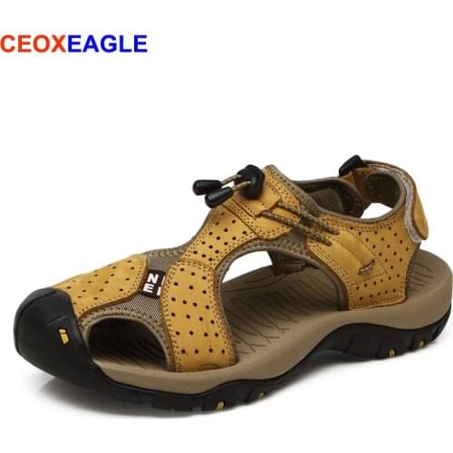 CEOXEAGLE Brand New Men Genuine Leather Sandals Soft Comfortable Man Summer Outdoor Shoes Roman Beach Sandals Big Sizes 38-47