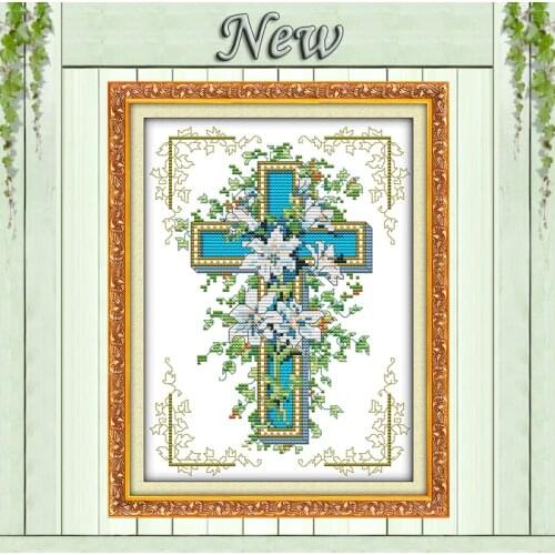 The cross lily,11CT counted printed on canvas DMC 14CT Cross-Stitch kits,embroidery needlework Sets,Christian Jesus Home Decor