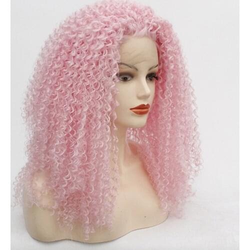 New Fashion Light Pink Afro Kinky Curly Synthetic Wig Heat Resistant Synthetic Lace Front Wig For Cosplay Party Wigs