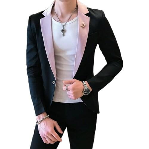 2021 New Mens Slim Fit Groom Wedding Dress Blazers Nightclub Dance Single Buckle Handsome Stitching Suit Tide Jacket Coat