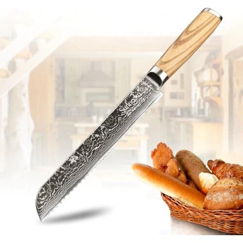 SUNNECKO 8" inch Bread Knife Kitchen Knives Cutting Tools 73-Layer Japanese Damascus VG10 Steel Sharp Blade Original Wood Handle