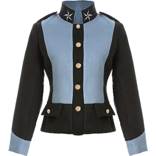 Wholesale Runway Jacket Women Autumn Winter Long Sleeve Blue Black Contrast Color Heart Star Print Fashion Warm Short Top