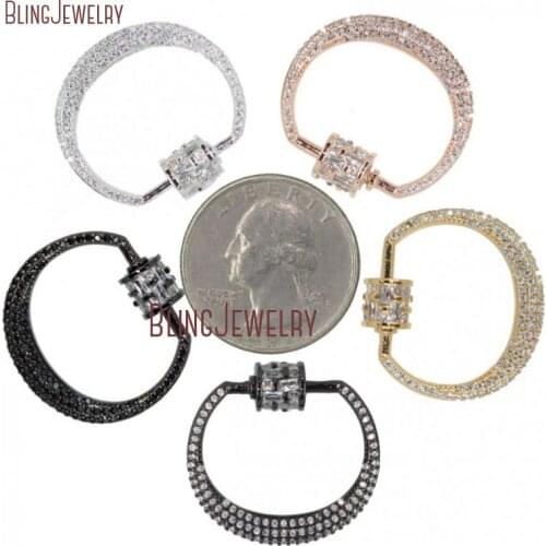 Oval Rose Gold Silver Gun black Clasp CZ Micro Pave Screw Clasp Lock Carabiner Pave Lock 26x25mm FC28040