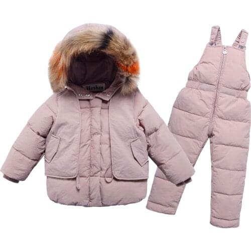 Children Down Jacket Set Thickened 2020 Winter Boys Winter Coat Fur Collar Outerwear for Boys Toddler Down Overall Clothing Set