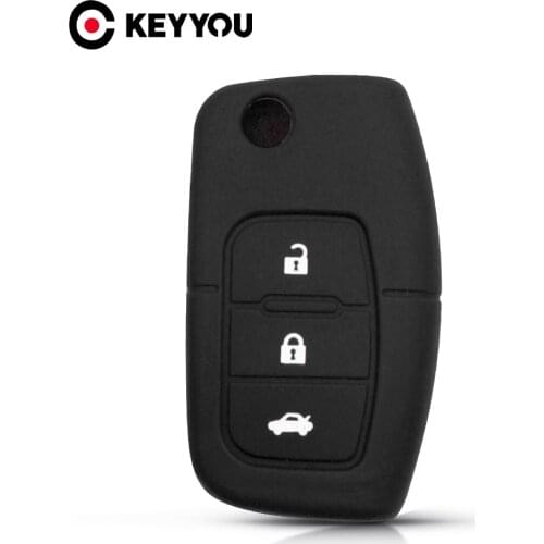 KEYYOU Silicon Key Case Protection Cover Flip Key Decoration Bag For Ford Fiesta MK7 Ecosport Focus 2 Car Folding Key Accessory