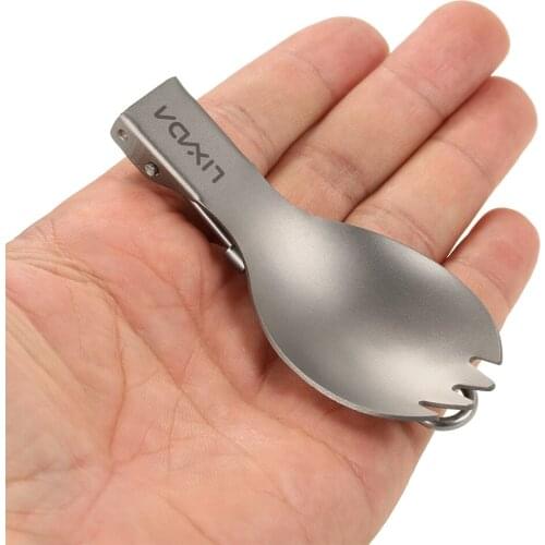 Lixada Folding Titanium Spoon Spork Lightweight Outdoor Dinner Spoon Flatware Spork Camping Cookware for Travel Camping
