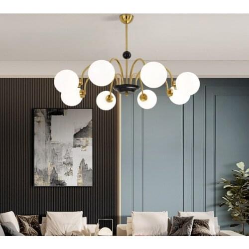 Modern Plaitng Hardware Golden Magic Bean Living Room Chandelier Chrome Bedroom Dining Room LED G9 8-head White Glass Ball Lamp