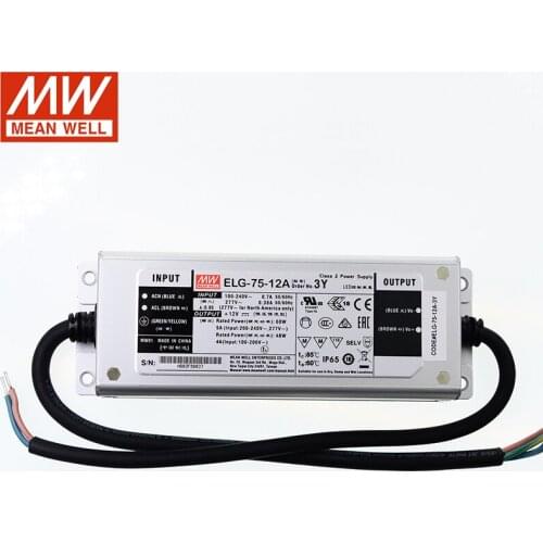 MEAN WELL ELG-75-12A-3Y 60W 5A 12V LED Switching Power Supply 110V/220V AC to 12V DC 5A waterproof IP65 Adjustable led driver