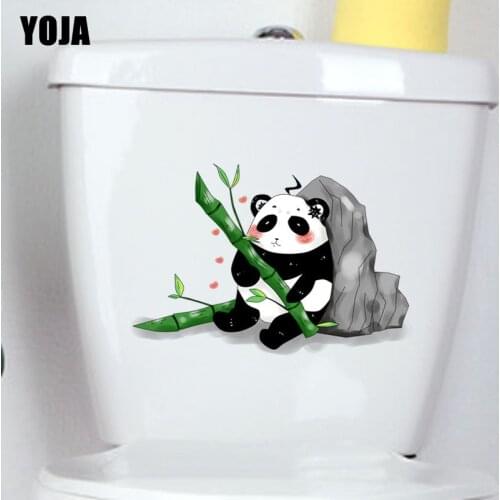 YOJA 21.3X14.7CM Pandas Eating Bamboo Toilet Decal Funny Cartoon Home Wall Decor Sticker T3-1149