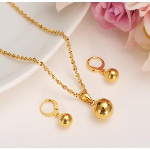 Gold Color Bead Jewelry sets Round Pendant Chain Necklace Ball drop Earrings for Women Arab/Africa Ethiopian Jewelry girlscharms