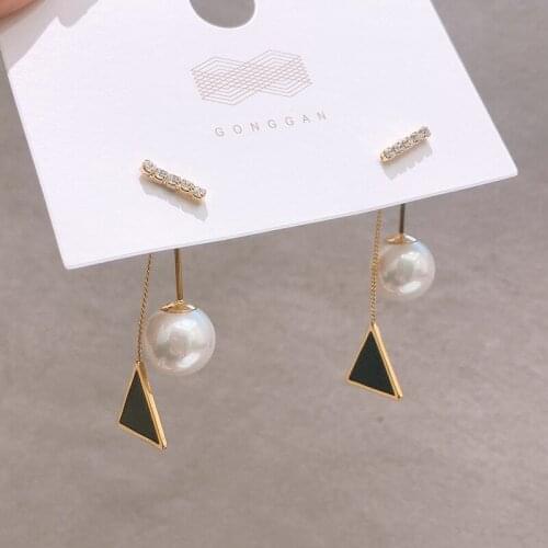 Pearl long earrings Korean simple temperament geometric fashion personalized Earrings