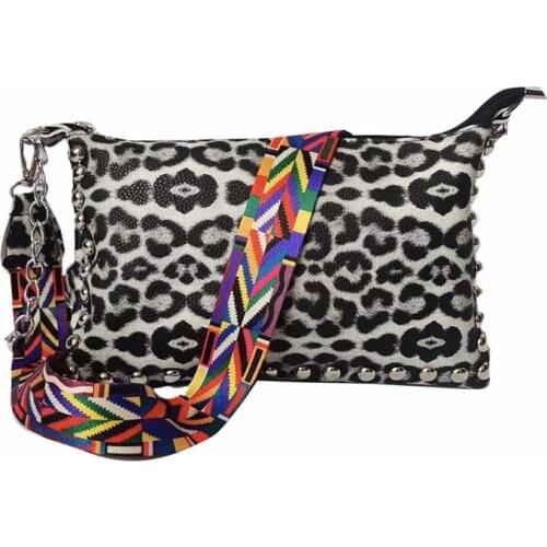 New Fashion PU Leather Leopard Crossbody Purse Rainbow Colorful Strap Women Shoulder Bags Cheetah Style Lady Small Chain Bags