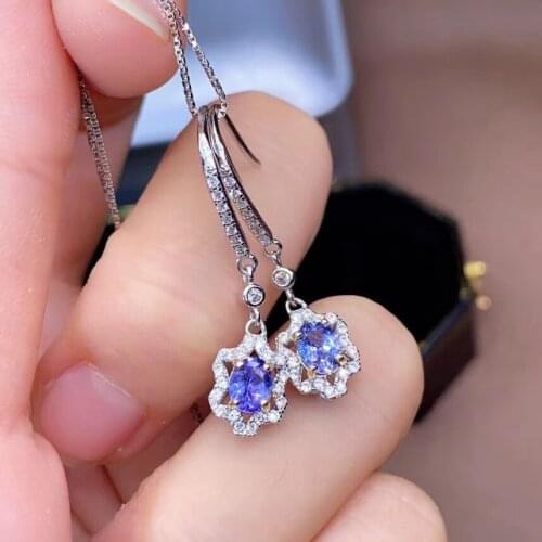 Fashion lovely Sun flower strand natural blue tanzanite drop earrings Natural gemstone earrings 925 silver female party jewelry