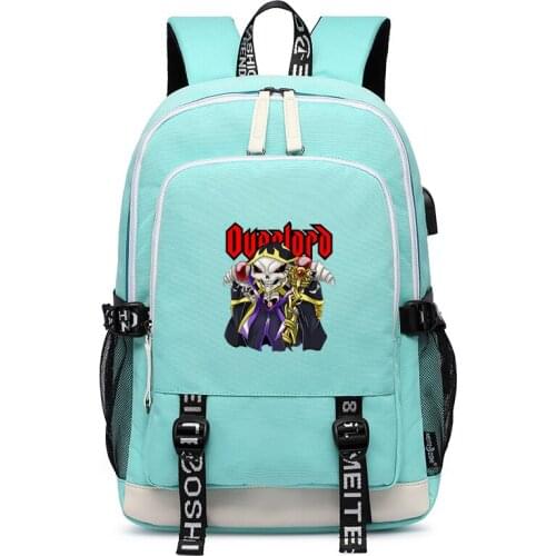 Overlord Ainz Ooal Gown Anime School Bags Cartoon Bookbag Pink Women Backpack USB Charging Laptop Bagpack Albedo Rugzak