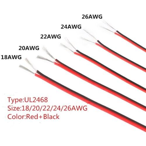 10M UL2468 18/20/22/24/26 AWG Red and BlackElectrical Wire Tinned Copper Insulated PVC Extension LED Strip cable electronica