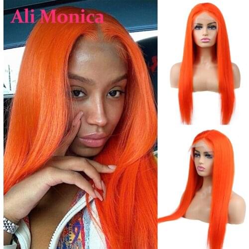 13x4 Ginger Orange Colored Lace Frontal Wig Remy Brazilian Straight 180 Density Lace Front Wigs For Women Human Hair Pre Plucked