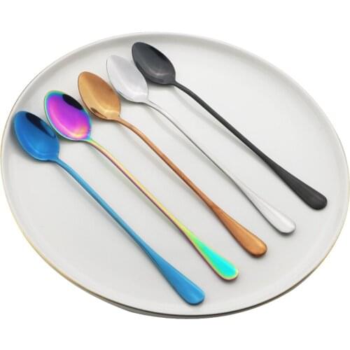 2Pcs Rainbow Stainless Steel Coffee Spoon Long Handle Tea Spoons Juice Coffee Stirring Flatware Set Kitchen Hot Drinking Cutlery