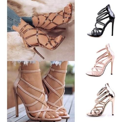 2021 Women Cross Strap High Heels Peep Toe Stiletto Classic Sandals High Heels Shoes Fashion Slipper Woman Sandalie Plus Size
