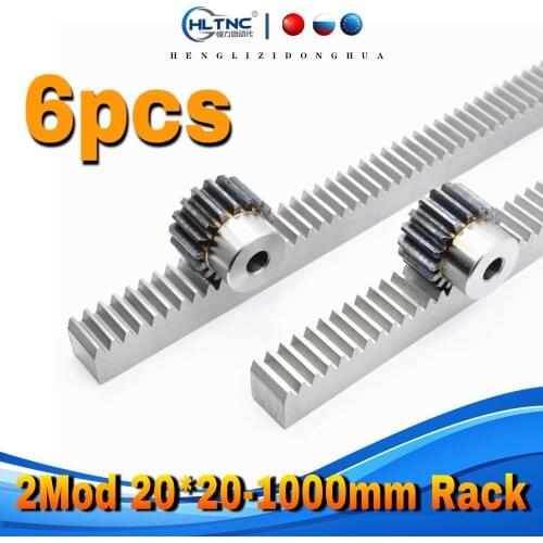 6 set 2M 2.0 Mod 20*20 1000mm mod Gear and 2M20Tinner hole 16mm keyway5 rack Precision rack (straight teeth) Toothed rack cnc