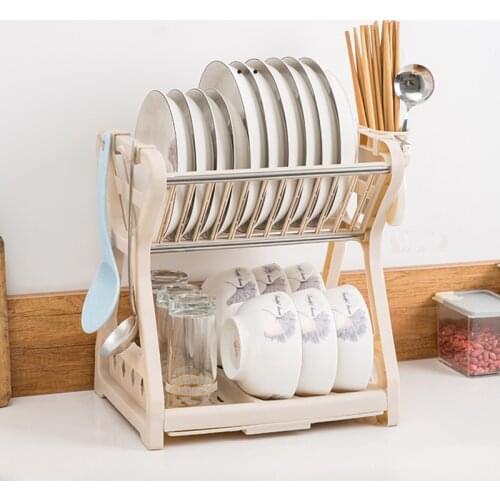 Household Dish Drying Rack Multifunctional Double-Layer Dish Storage Rack Desk Organizer Kitchen Accessories Home Supplies