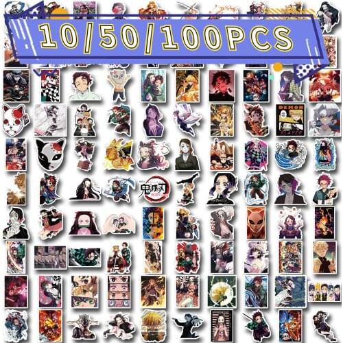 10/50/100PCS Japan Anime Demon Slayer Sticker Trolley Case Water Cup Skateboard Decoration Waterproof Graffiti Toy