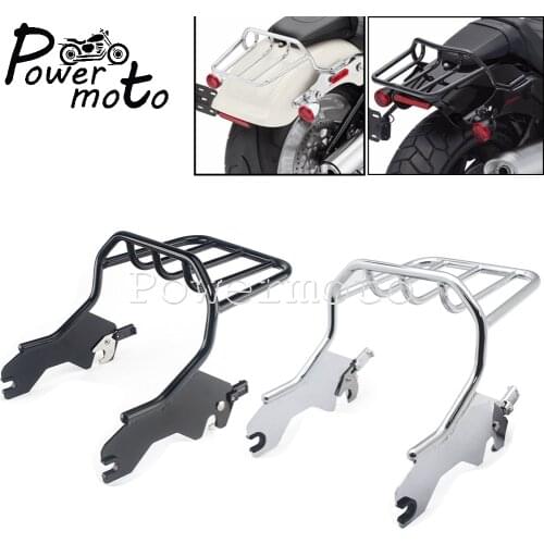 Black/Chrome Two-up Quick Detachable Shelf Luggage Rack For Harley Softail Dyna Sport Glide Low Rider S FLSB FXLR FXLRS 2018-20