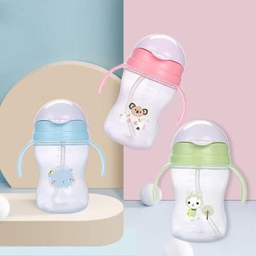 Cartoon Animal Print Baby Cup Leakproof Baby Cup with Handle Kids Children School Drinking Water Straw Bottle