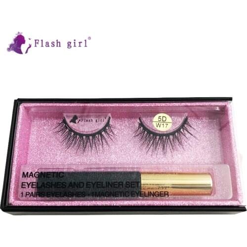 Flash Girl Professional Magnetic Eyelashes Kit W17 Handmade Mink Eye Lashes With Liquid Eyeliner Beauty Makeup Tools