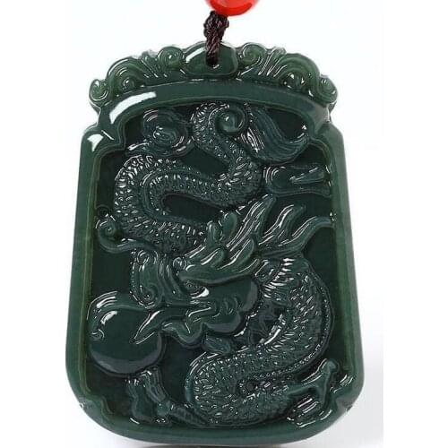 Fine Jewelry Hetian Jade Hand-make Carved Chinese Dragon Necklace Pendant Lucky Necklace Women men Jewelry free shipping