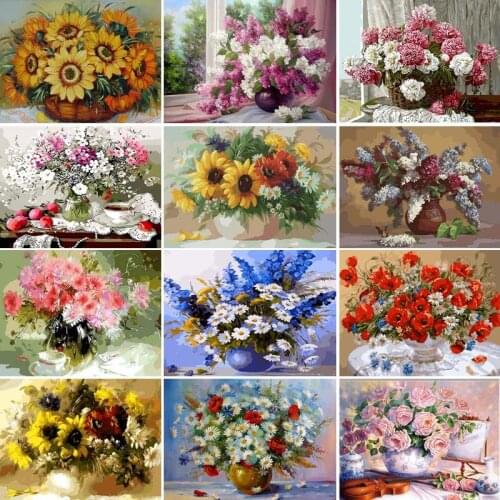 50/65/75 DIY Oil Painting flower Picture Handpainted Crafts for Adults Paints By Number Kits On Canvas Picture Home Decor Gift