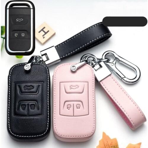 Leather Car Key Cover Case for Chery Tiggo 8 7 4 5X Arrizo 5 6 7 2019 2020 3 Buttons Smart Keyless Remote Fob Protect Ring