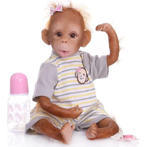 Baby Monkey Doll silicone vinyl 16 inch 40 cm Lifelike Reborn Baby Monkey Handmade Detailed Painting Art Dolls with Clothes