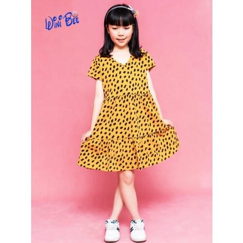 Summer Dress 2021 for Teen Girls Short Sleeve V-Neck Children Dresses Girls 12Yrs Print Ruffle Childrens Clothing 8 10 12 Years