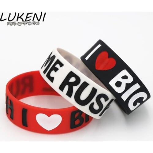 LUKENI 1PC Fashion I Love Big Time Rush Silicone Wristband for Music Fans Black White Red Wide Silicone Bracelets&Bangles SH143