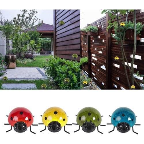 Cute Iron Metal Ladybug Art Outdoor Garden Fence Hanging Ornament Yard Wall Tree Decor Gift