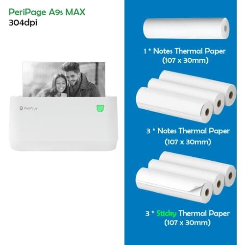 PeriPage A9s MAX Mini Portable Photo Printer 304dpi BT Wireless Thermal Printer Label Maker Support 107mm/77mm/57mm Paper Width