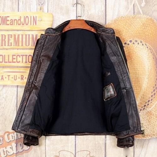 2021 Vintage Brown Genuine Leather Jacket Men Motorcycle Style Plus Size 5XL Stand Collar Real Natural Cowhide Slim Coat