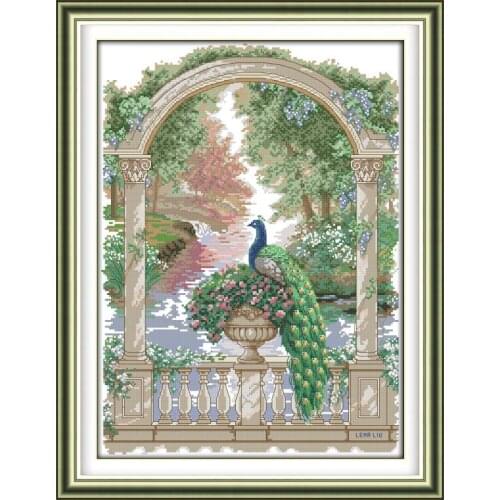 Joy Sunday Green Peacock Cross Stitch Kits DMC 11&14CT Fabric Top Quality Handmade Embroidery Kits Needlework Wall Sticker