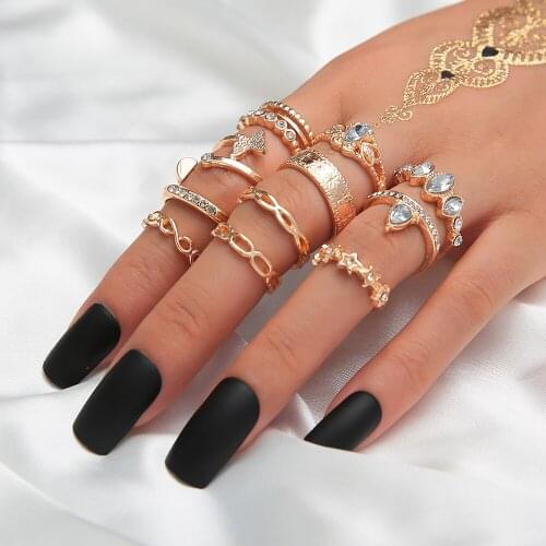 New Fashion Butterfly Rhinestone Rings Set Adjustable Gold Crown Geometric Ring for Women 2020 Luxury Wedding Jewelry