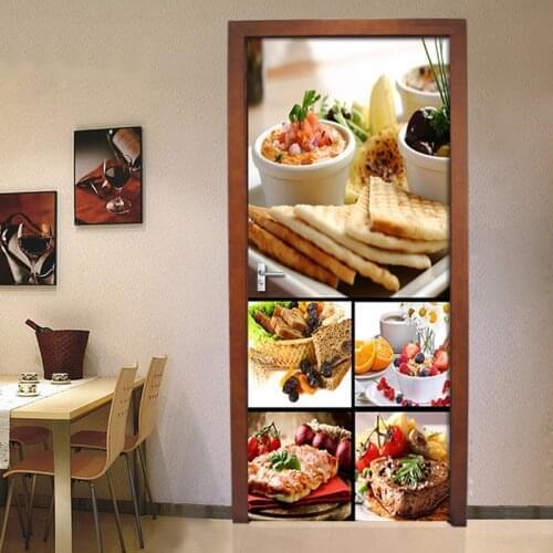 DIY Door Sticker Western Food Photo Mural Wallpaper PVC Self-adhesive Wall Decal For Living Room Kitchen Door Home Decor Poster
