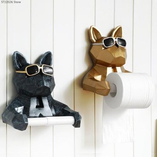 Nordic bathroom wall-mounted toilet paper holder creative animal dog cat resin sculpture paper holder household roll holder