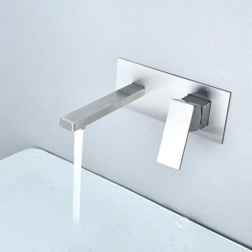 Wall-mounted Concealed Squar Basin Faucet With Pre-embedded Box Brushed Nickel Hot Cold Water Washbasin Mixer Tap Basin Crane
