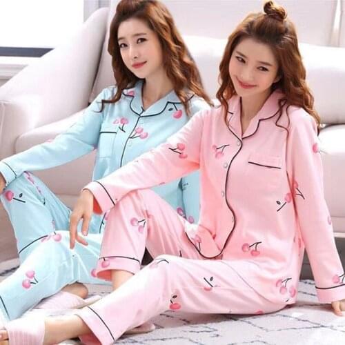 2021 Spring Summer New Full-Sleeved Trousers Ladies Pajamas Suit Simple Style Long Pajamas Womens Home Service Loose Sleepwear