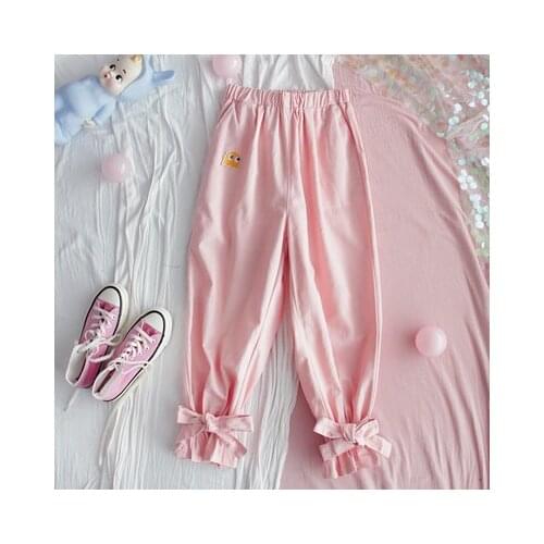 Japanese Spring New Lantern pants Nine Pants Girls Loose Ins Student Sweet Pants Bandage Cartoon Print Soft sister Casual pants