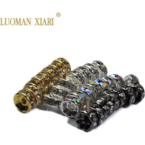Wholesale 100Pcs 8mm Copper Top Quality Rondelles Spacers Beads Golden Silverl AB Color Rhinestone DIY Beads For Jewelry Making