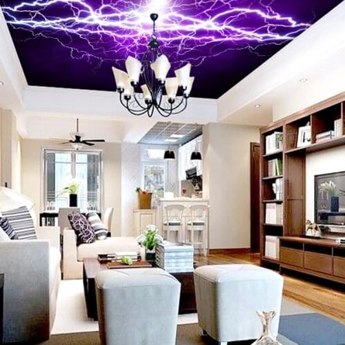 Wholesale Purple 3d wall photo murals of lightning for Child kids room vinyl 3d ceiling wall wallpaper mural fresco home decor