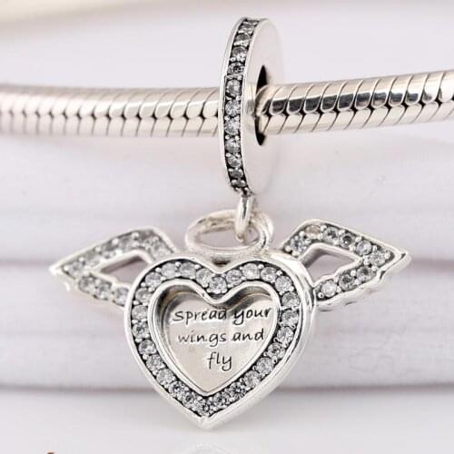 Original Heart & Angel Wings Spread Your Wings And Fly Pendant Beads Fit 925 Sterling Silver Charm Bracelet Diy Jewelry