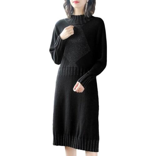 2019 Autumn New Pattern Europe Station Will Code Easy Show Lanky Sleeve Long Fund Rendering Knitting Dress