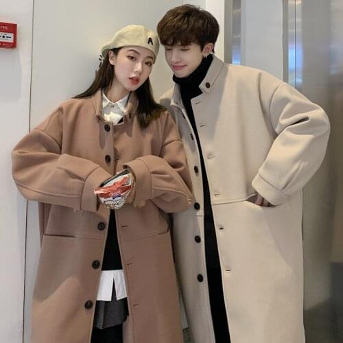 Autumn Winter Mens Wool Blends Long Coat Loose Solid Trench Coat Oversize Outwear M47