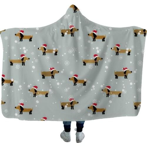 Sausage Dog Series Hooded Blanket 3D Printing Plush Sherpa Fleece Hoodie Blanket For Adults Childs Warm Throw Blanket For Home